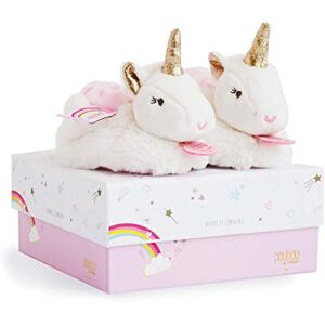 Doudou et Compagnie Baby Girl Slippers With Rattle - Cherry Rabbit - 0/6 Months - White and Pink - DC2702