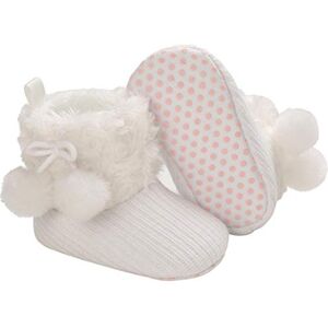 Edoton Infant Baby Booties Winter Baby Girls Knit Soft Fur Winter Warm Snow Boots Crib Shoes Soft Sole Anti-Slip Prewalker Newborn Boots 0-18 Months A White