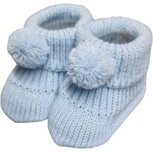 Royal Icon Newborn Baby Booties 0-3 Months Baby Boys Girls Pom Pom Booties Adorable Warm Soft Stylish Bootees Ideal For Indoor And Outdoor Use Ri408 (Blue - Ri377)