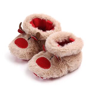 Moonlove Newborn Infant Toddler Reindeer Fluffy Slippers Christmas Shoes Winter Warm Cute Cartoon Animal Deer Booties Soft Sole Home House Plush Slippers For 3-11 Months Baby Boys Girls Birthday Gift