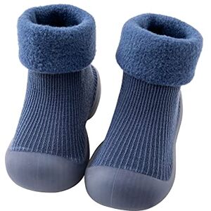 BOTCAM Kids Toddler Baby Boys Solid Warm Knitted Soft Sole Rubber Shoe Socks Slipper Stocking Soft Shoes Socks Slippers Boys Bright Sole, blue, 3.5 UK Child