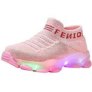 Generic Sport Shoes Girls Boys Children Baby Run Casual Letter Led Luminous Mesh Baby Shoes Tan Baby Booties (Pink, 4.5-5 Years)