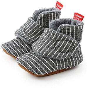 Sehfupoye Toddler Baby Boys Girls Soft Cotton Shoes Socks Booties Baby Striped Anti-Slip Slippers Adjustable Shoes Newborn First Walking Shoes Socks 12-18m Grey