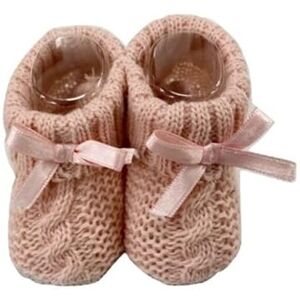 Kam Labelz Newborn Baby Boys Girls 1 Pair Cute Acrylic Knitted Booties Soft Cable Knit With Ribbon Bow 0-3 Months One Size (Rose Gold)