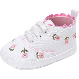 Generic Baby Canvas Crib Shoes Girls Soft Infant -Slip Sole Floral Baby Shoes Little Kid Slip On Shoes (White, 12)