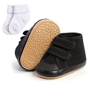 Sehfupoye Baby Boys Girls Winter Warm Snow Booties Sneakers Infant First Walking Shoes Toddler Anti-Slip Soft Shoes Booties For 6-12m With Sock Black