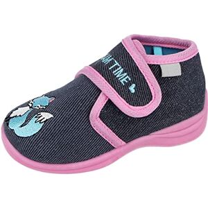 Yinka Shoes Girls Baby Infant Fleece Canvas Touch Close Strap Bow Animal Character Bootie Warm Winter Slippers Boots Size 3-8 (Dark Blue Pink, 2)