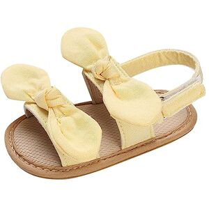 Generic Baby Boy Shoe Slippers Toddler Shoes Girls Sandals Flat Bottom Lightweight Open Toe Breathable Solid Color Double Bow Cute And Comfortable (Yellow, 4 Infant)