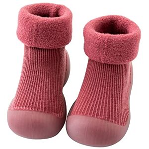 Generic Kids Toddler Baby Boys Girls Solid Warm Knit Soft Sole Rubber Shoes Slipper Stocking Soft Shoes Sock Boys Fuzzy House Slippers (Wine, 18)