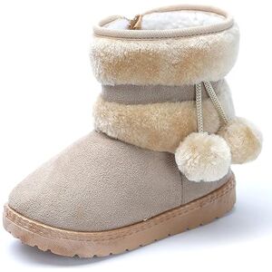 Yeeteepot Baby Girls' Winter Booties Boys Warm Lined Snow Boots Plush Shoes Kids Anti-Slip Ankle Boots Indoor Soft Soled Toddler Shoes Flat Booties, Beige 6 Uk Child = Label Size 23