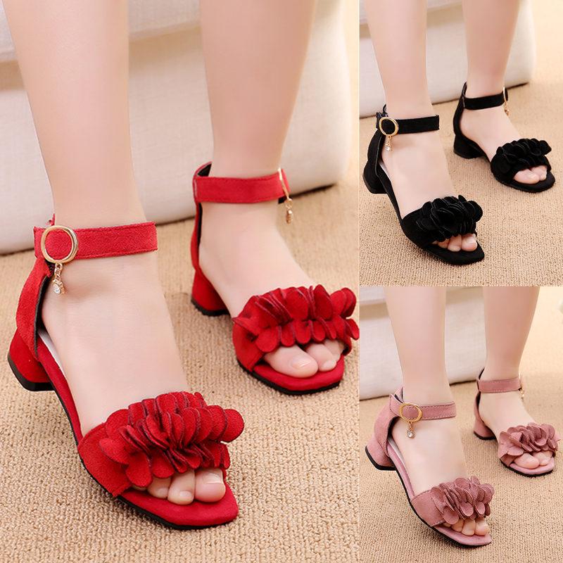 Jungle jun Children's Sandals, Girls' Shoes, Summer 2020 New High-heeled Korean Princess Beach Shoes, Big Children's Black Performance Shoes