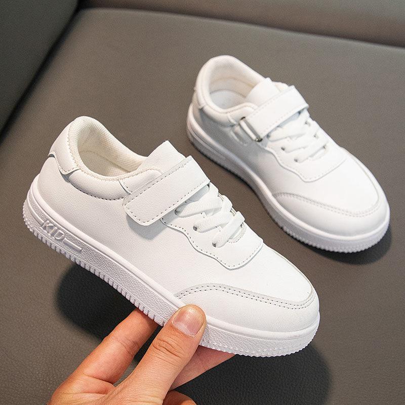 27kids New Children's White Shoes Leather Boys and Girls Sneakers
