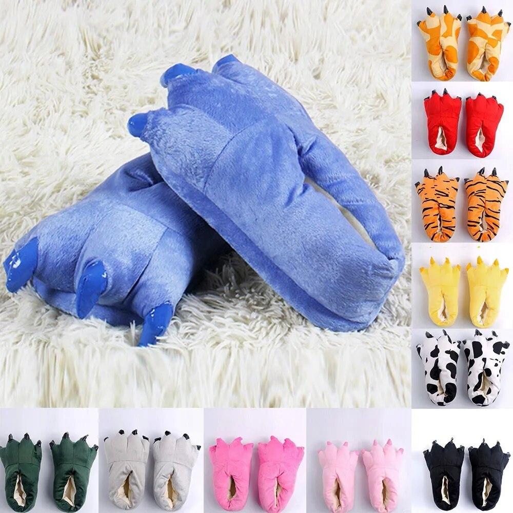 Haicospl Warm Indoor funny animals and paws Dinosaur tiger Plush Winter Slippers  children's / Adult shoes,slippers for girls boys;