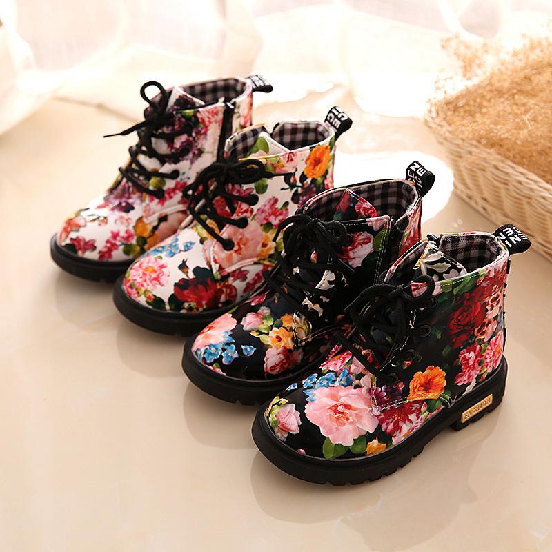 Shoelife Children Martin Boots  Children's Shoes  Leather Floral Martin Boots (Boys Girls Boots)