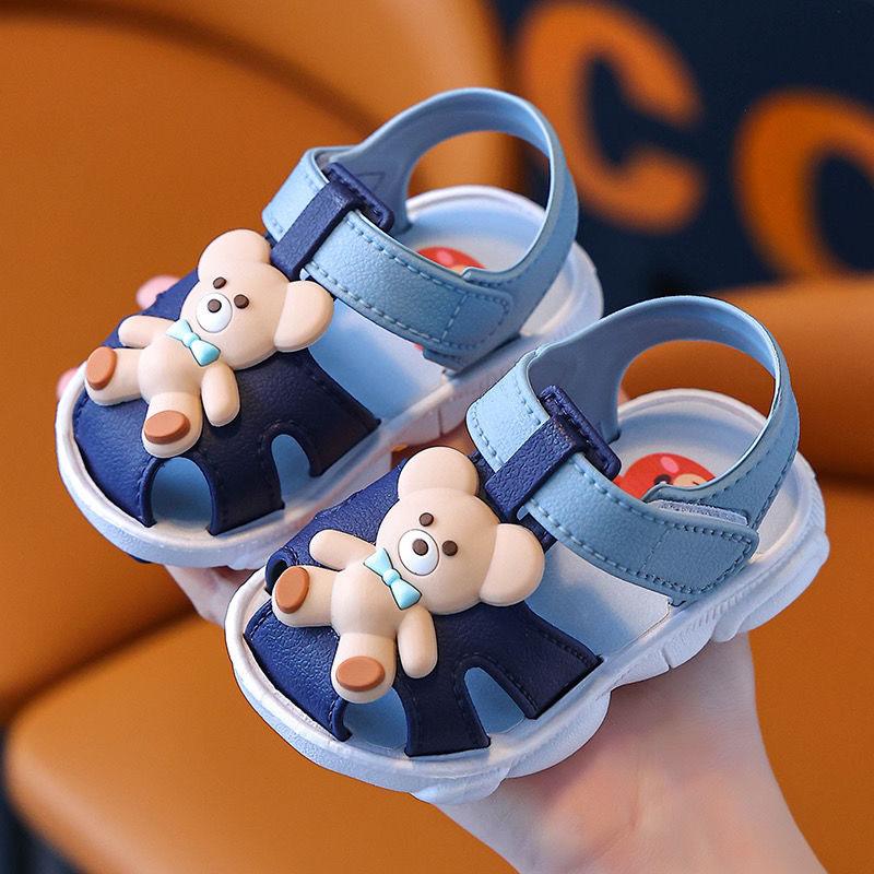 QM Dream 2024 New children's Baotou sandals cartoon boys and girls baby 0-3 years old non-slip soft soles outside to wear toddler shoes