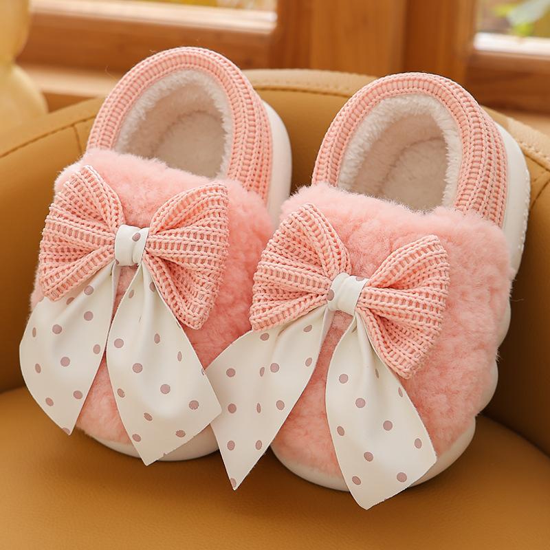 MYGGPP Baby Shoes Children's Cotton Slippers Girls Winter Package with Home Indoor Cartoon Cute Bow Anti-slip Warm Baby Cotton Shoes