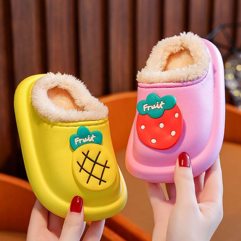 Twogo-w Children's cotton slippers, waterproof and warm for boys and girls in autumn and winter, indoor home cotton slippers, cute little baby shoes