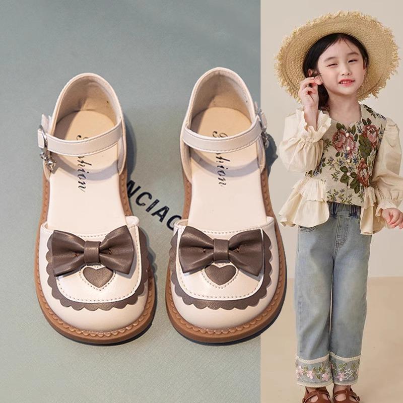 91460000MABX8LD51R Girls' Baotou Sandals Summer New Retro Bow Princess Half Sandals Children's Soft Sole Non slip Leather Shoes