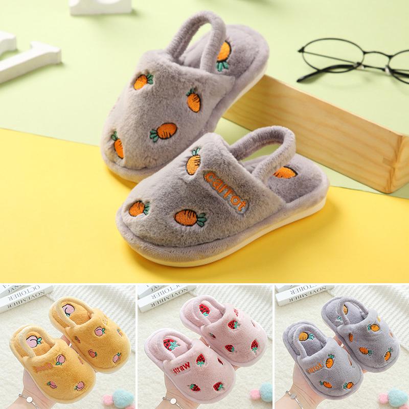 TXW11SS Children's Cartoon Indoor Shoes Winter Warm Plush Cotton Slippers Non-Slip