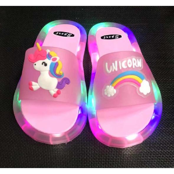 91530326MAC32EC66D Children‘s Boys Girls Slippers Cartoon Unicorn Animals Prints Shoes Lighted Fashion Cute Shoes Bathroom Kids Toddler