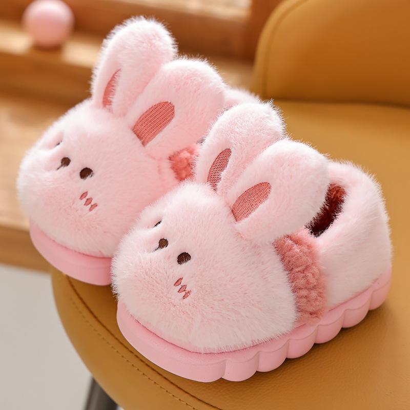 RL50QB Autumn and Winter Home Cotton Slippers Children's Warm Indoor Non-slip Cute Fur Slippers Girls Baby Boy Package with Cotton Shoes