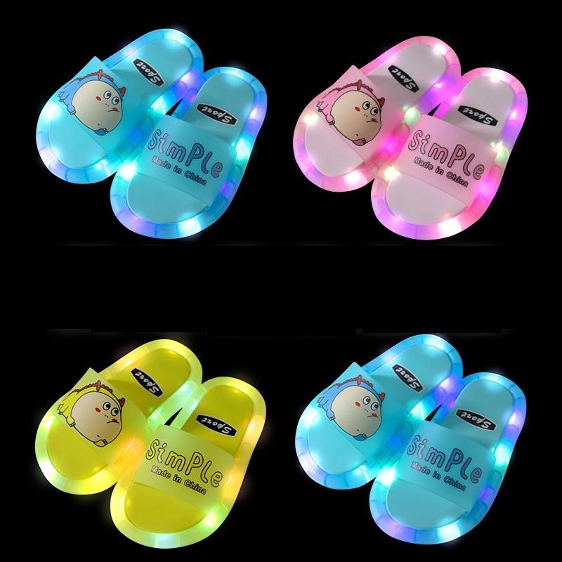 91530326MAC32EC66D Children‘s Boys Girls Slippers Cartoon Animals Shoes Lighted Fashion Cute Shoes Bathroom Kids Gifts Toddler Slippers Flat