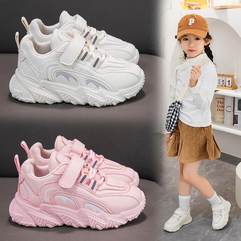 CarrieWardrobe Girls' Sneakers Leather Face Spring and Summer Children's Small White Shoes Soft Soled Student Casual Shoes