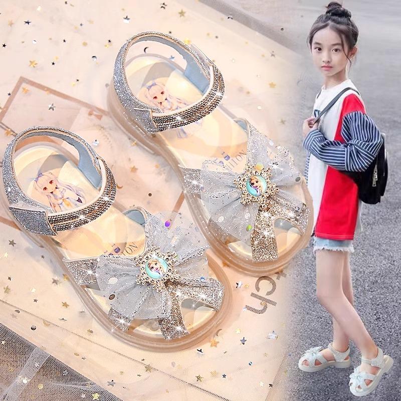 91460000MABX8LD51R Girls' Sandals Summer Elsa Princess Baotou Soft Sole Children's New Baby Little Girl Children's Crystal Shoes