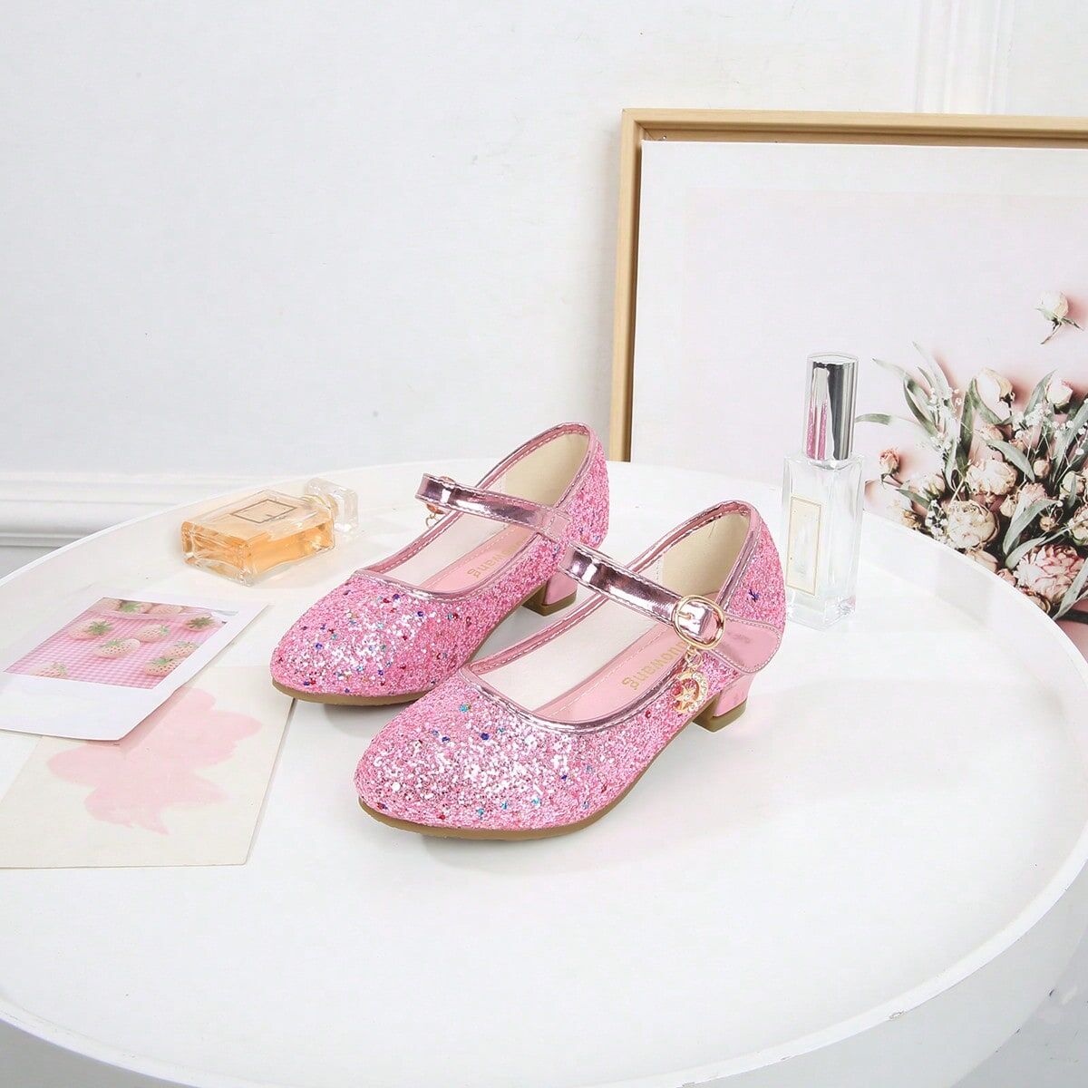 SHEIN Children's Fashionable High-heel Princess Shoes, Girls' Glitter Mary Jane Flat Shoes Pink CN34,CN35,CN36,CN37,CN38,CN27,CN28,CN29,CN30,CN31,CN32,CN33