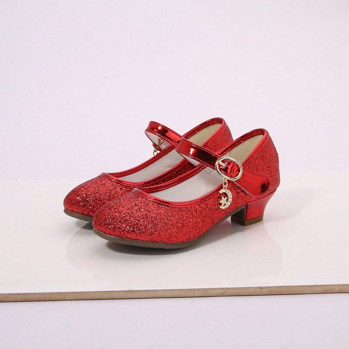 SHEIN Children's Fashionable High Heel Princess Shoes For Girls, Glittering Mary Jane Flat Shoes Red CN34,CN35,CN36,CN37,CN38,CN27,CN28,CN29,CN30,CN31,CN32,CN33