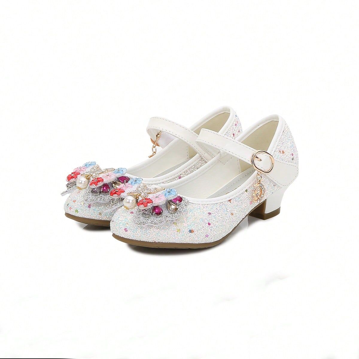 SHEIN Children's Fashionable Mary Jane Shoes, Four Seasons Wear, Princess Style, Cute Hairstyle, Bow & Faux Pearl Decorated High Heels White CN34,CN35,CN36,CN37,CN38,CN27,CN28,CN29,CN30,CN31,CN32,CN33