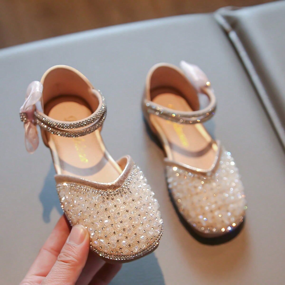 SHEIN Girls' Princess Shoes With Rhinestones, Children's Flat Shoes Gold EUR34,EUR35,EUR27,EUR28,EUR29,EUR30,EUR31,EUR32,EUR33