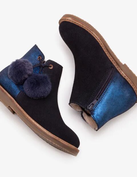 Mini Pompom Suede Boots Navy Girls Boden Leather Size: 28