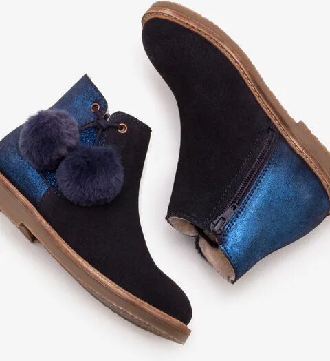 Mini Pompom Suede Boots Navy Girls Boden Leather Size: 28