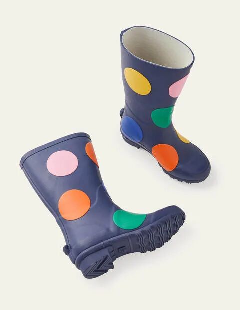 Mini Polka Dot Wellies College Navy Girls Boden Sole Size: 26