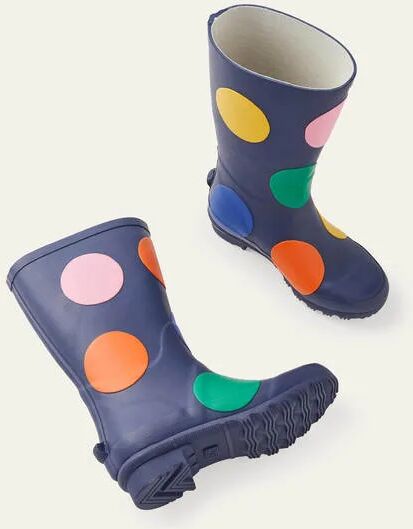 Mini Polka Dot Wellies College Navy Girls Boden Sole Size: 28