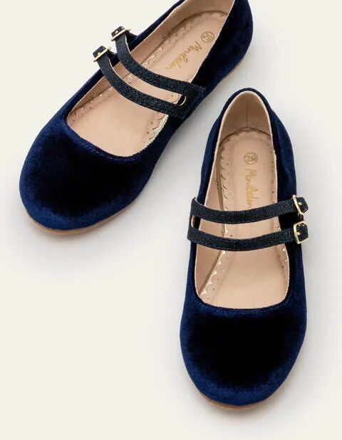 Mini Double Strap Shoes College Navy Girls Boden Velvet Size: 27