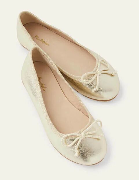 Mini Ballet Flats Gold Sparkle Leather Girls Boden Leather Size: 39