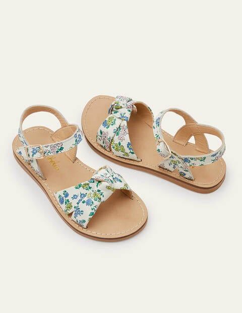 Mini Leather Knot Sandals Boto Pink Meadow Floral Girls Boden Leather Size: 33