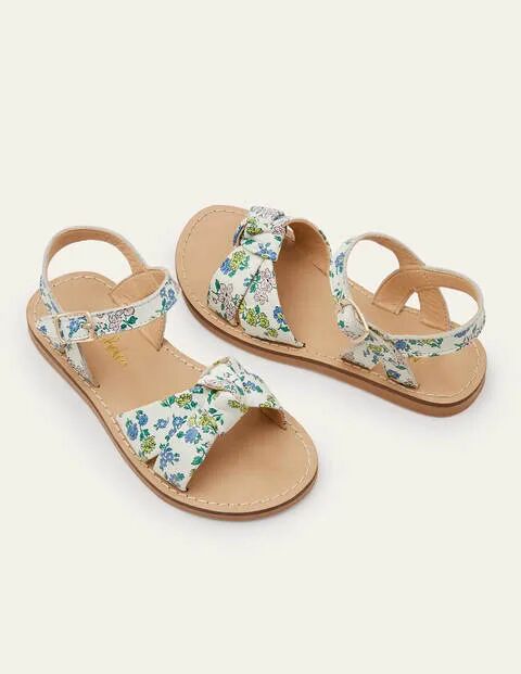 Mini Leather Knot Sandals Boto Pink Meadow Floral Girls Boden Leather Size: 24