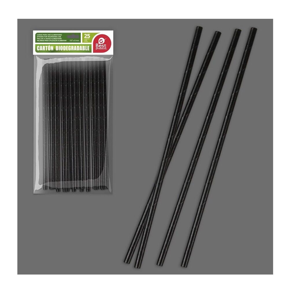 Générique 25 PAILLES CARTON BIO UNI 19CMX6MM NOIR