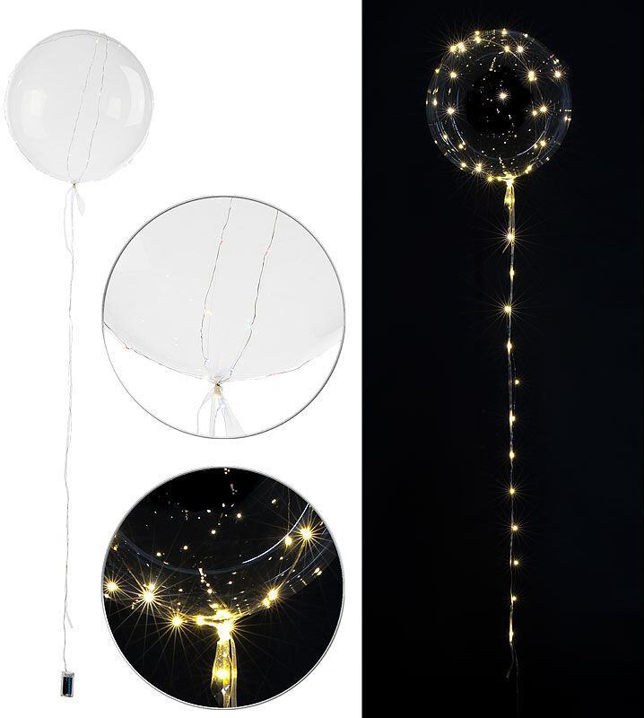 infactory Luftballon mit Lichterkette, 40 warmweiße LEDs, Ø 30 cm, transparent