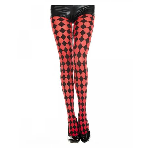 Karneval Universe Schwarz-rote Harlekin Strumpfhose als Verkleidungs-Accessoire