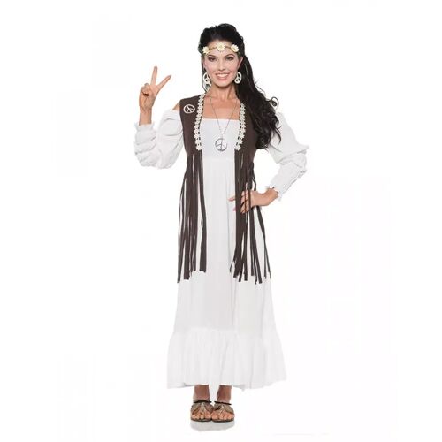 Karneval Universe Hippie Kostüm Kleid mit Fransen  Flower-Power Verkleidung L