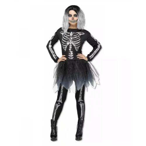 Karneval Universe Skelett Kostümkleid Silber für Halloween & Fasching M/L