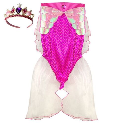 Great Pretenders Kostüm m. Tiara – Meerjungfrau – Pinkes Glitzer – 5-6 Jahre (110-116) – Great Pretenders Kostüm