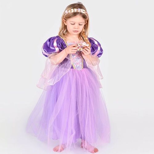 Den Goda Fen Kostüm – Rapunzel m. Haarreifen – Lila – 4-6 Jahre (104-116) – Den Goda Fen Kostüm