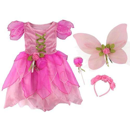 Den Goda Fen Kostüm – Feenkleid m. Flügel/Zauberstab – Pink – 5-6 Jahre (110-116) – Den Goda Fen Kostüm