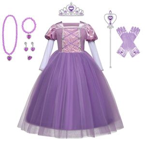 BayOne Kjole sammenfiltret kostume Masquerade Rapunzel + 7 Tilbehør