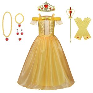 BayOne Dress Masquerade kostume prinsesse Belle + 7 tilbehør